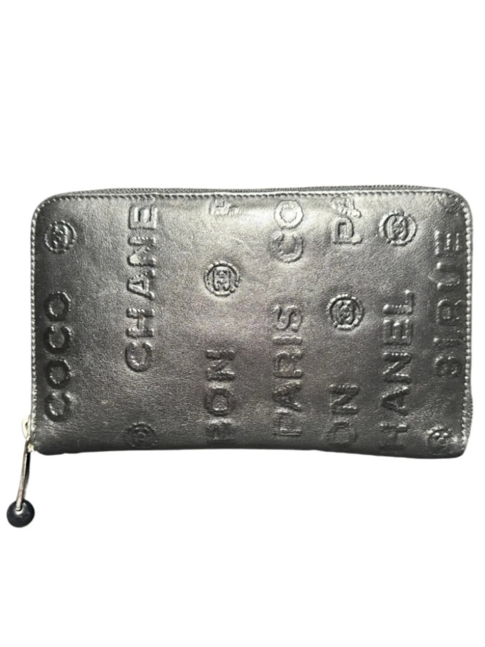 CHANEL Ultimate Leather Embossed Zip Around Travel Wallet